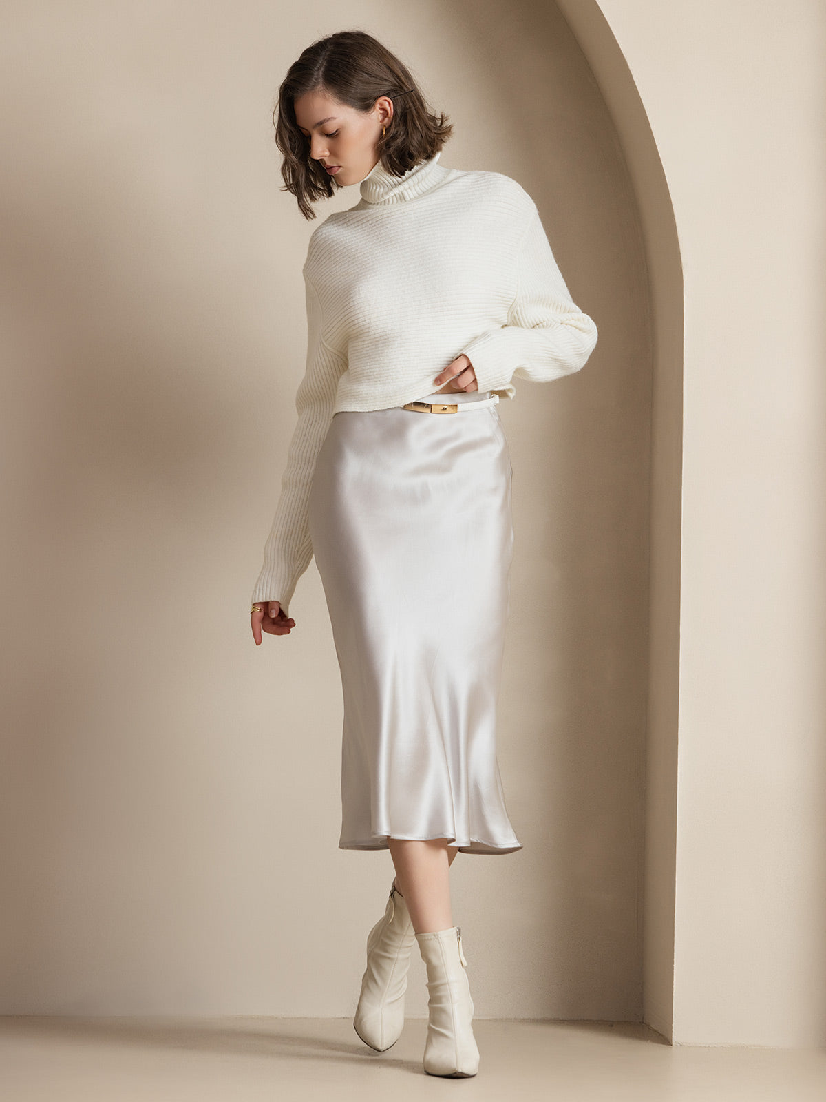 [Grigio Chiaro] SilkSilky-IT 19Momme Seta pura Skirt 001,