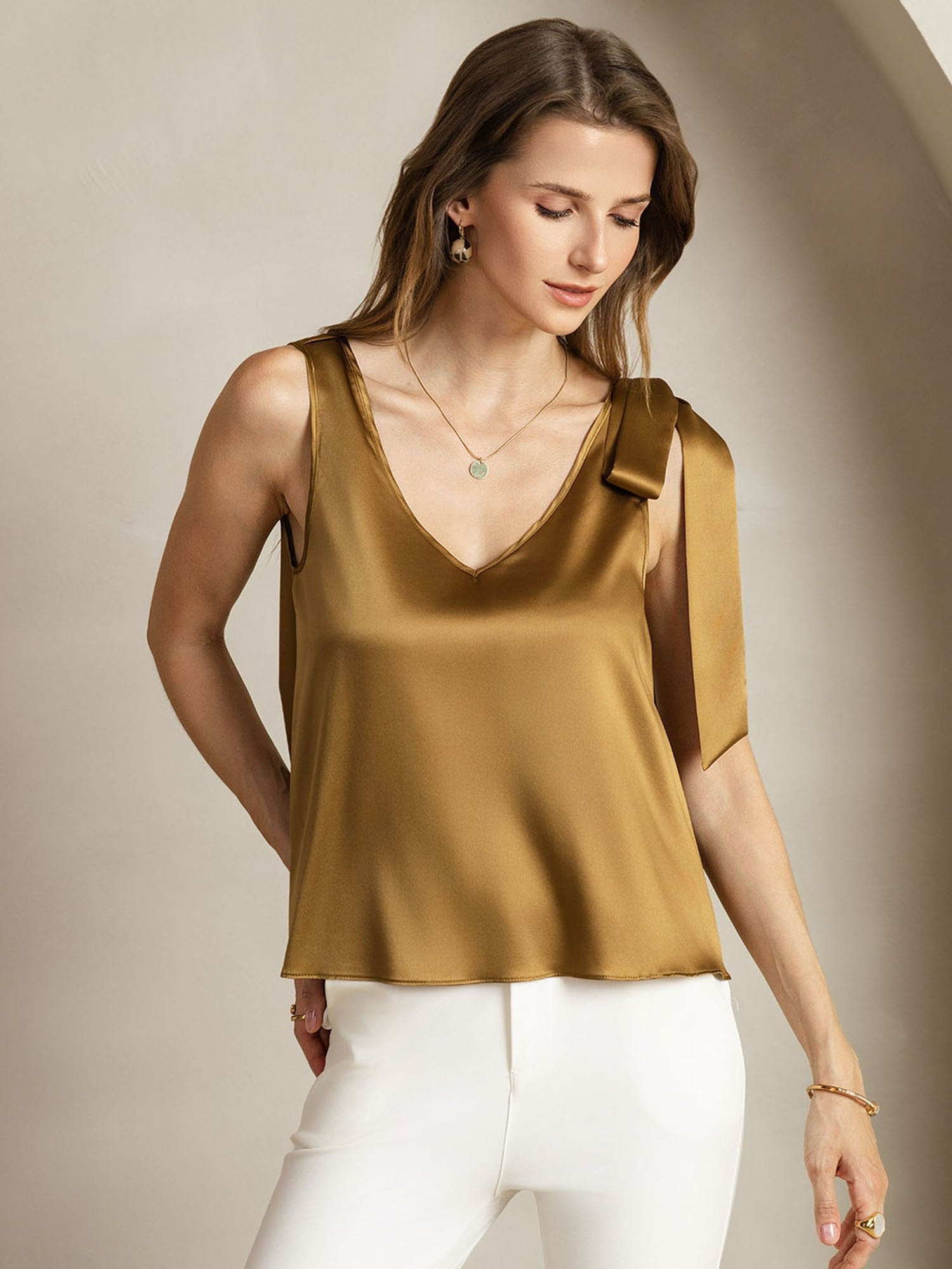 [Bronzo] SilkSilky-IT 19Momme Seta Womens T-Shirt 001