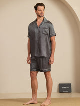 [Ginkgo Nero] SilkSilky-IT Maniche Corte Collo a Taglio Pigiami da uomo 004