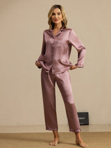 [Malva Pallido] SilkSilky-IT Long Sleeve Lapel Collar Pigiami da donna 007