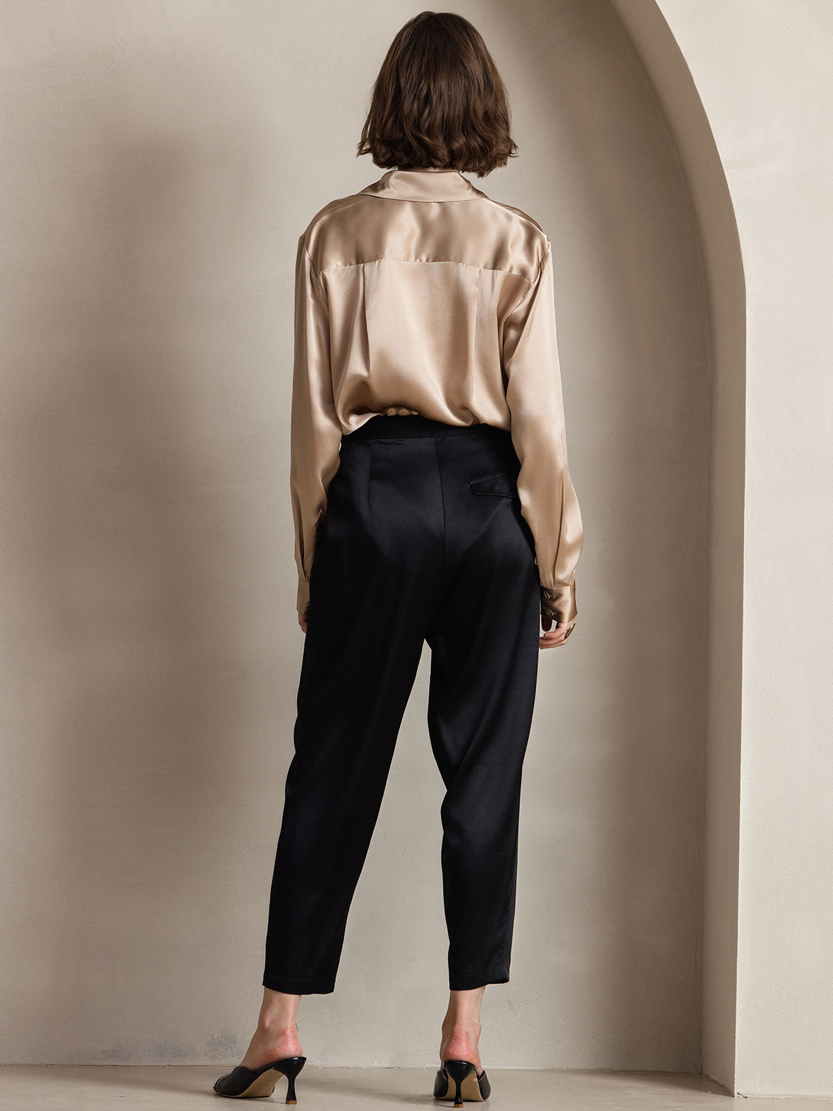 [Champagne] SilkSilky-IT Seta Colletto risvolto Camicie da donna 004