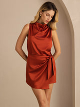 [Caramello] SilkSilky-IT Sleeveless Cowl Neck Vestiti da donna 004