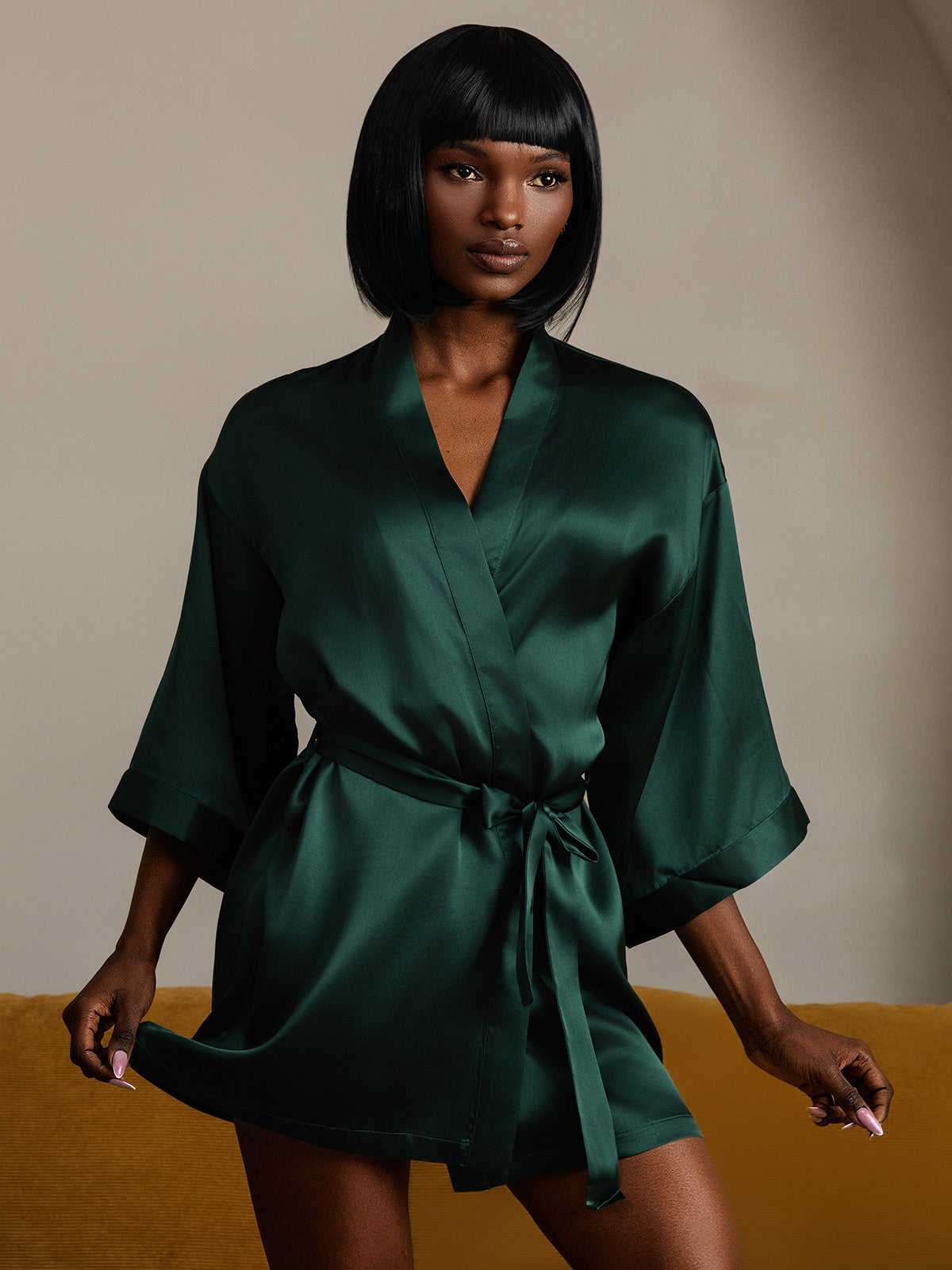 [Verde Scuro] SilkSilky-IT Seta pura Womens Robe 004