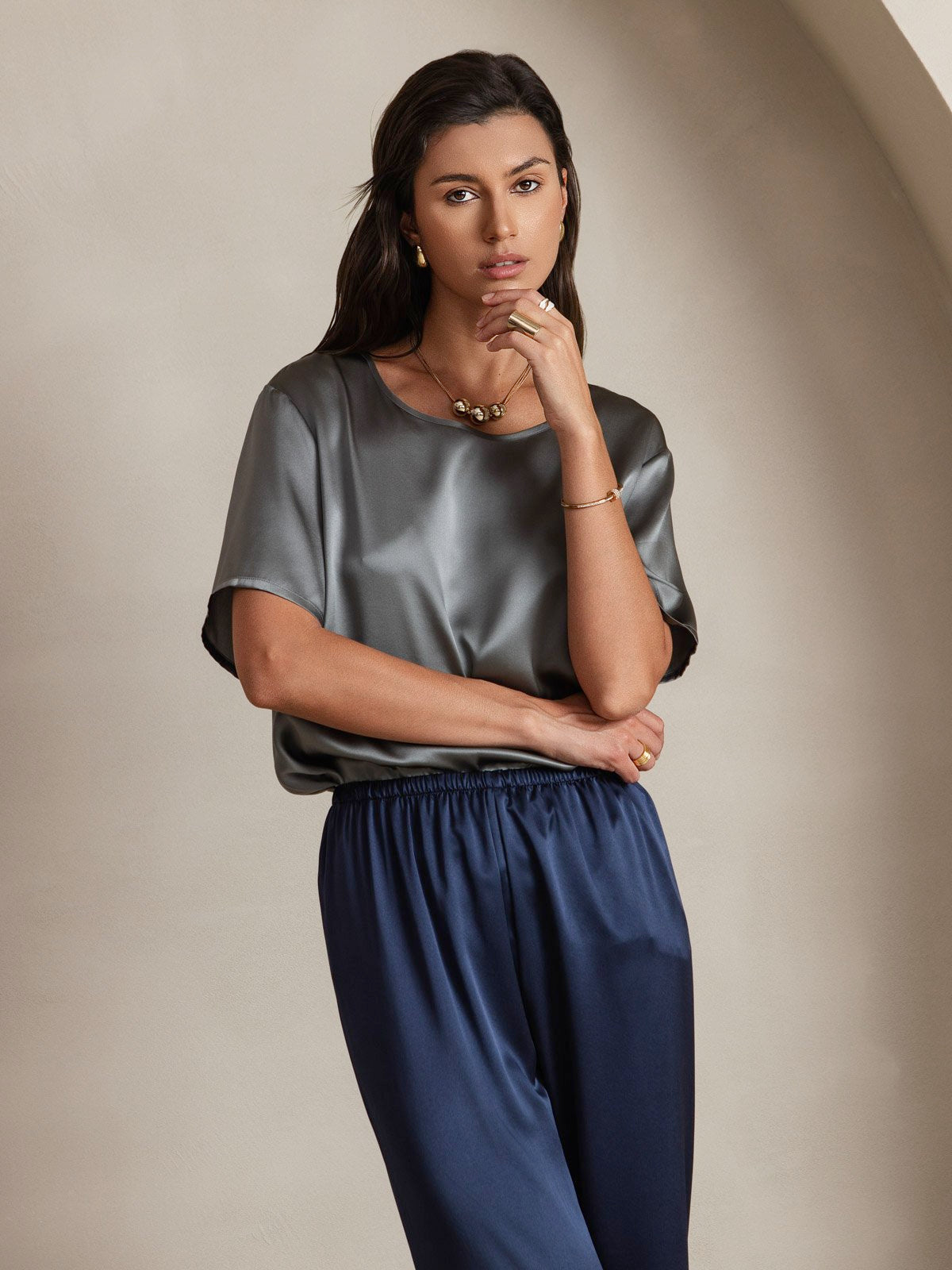 [Blu Scuro] SilkSilky-IT 19Momme Seta Womens Pants 006