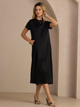 [Nero] SilkSilky-IT Short Sleeve Round Neck Vestiti da donna 004