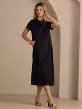 [Nero] SilkSilky-IT Short Sleeve Crew Neck Vestiti da donna 004