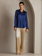 [Blu Scuro] SilkSilky-IT Long Sleeve Lapel Collar Camicie da donna 004