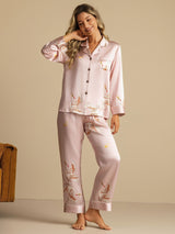 [Rosa] SilkSilky-IT Long Sleeve Lapel Collar Pigiami da donna 001
