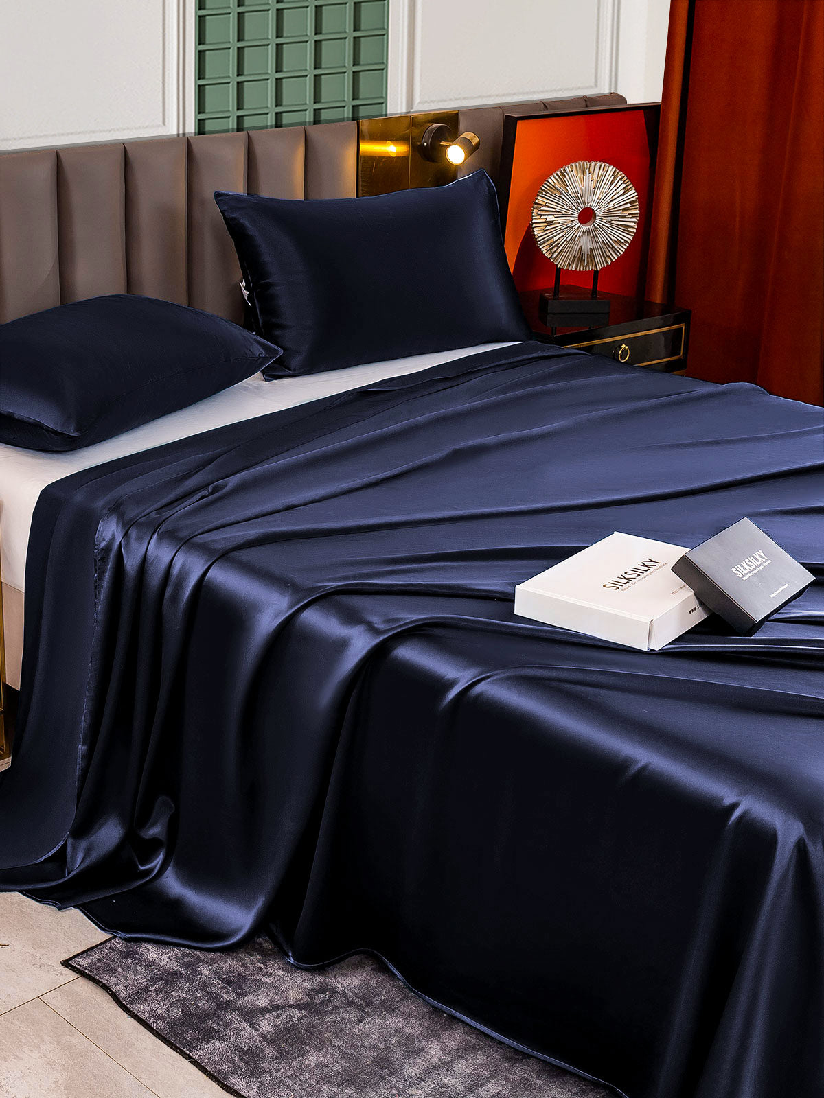 [Blu Scuro] SilkSilky-IT 25Momme Seta pura Bedding Set 004