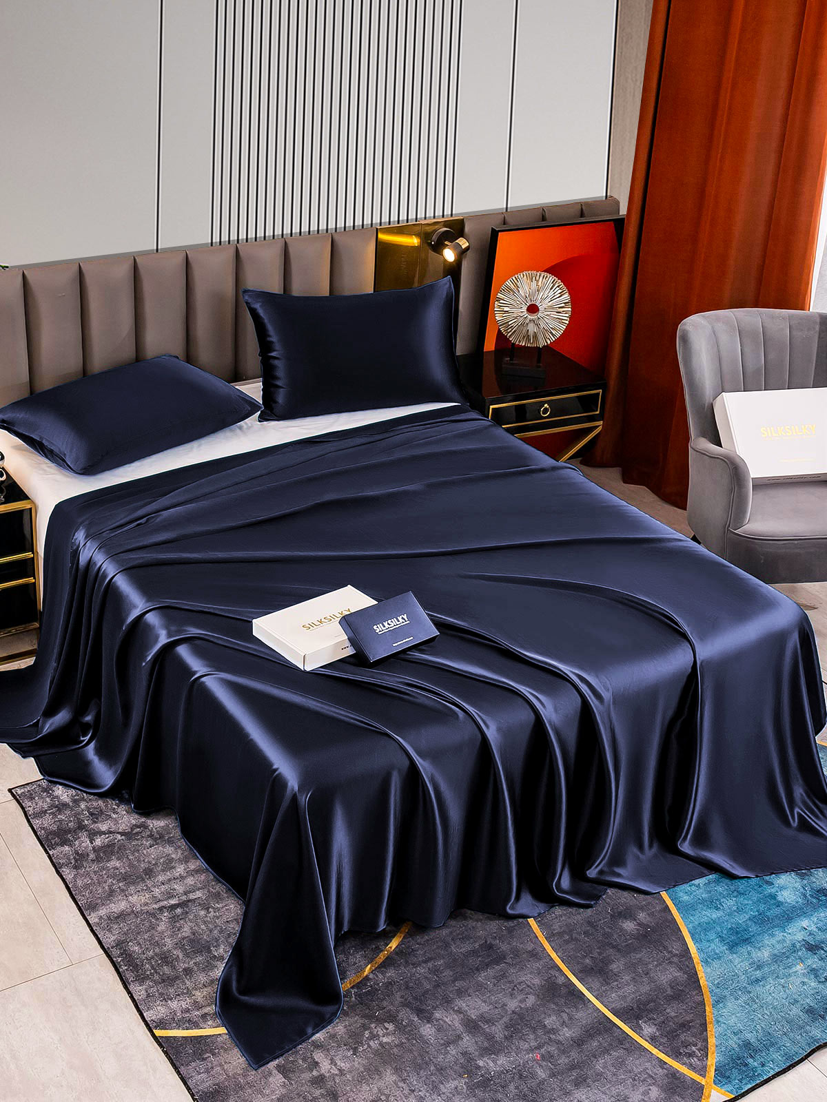 [Blu Scuro] SilkSilky-IT 22Momme Seta pura Bedding Set 002