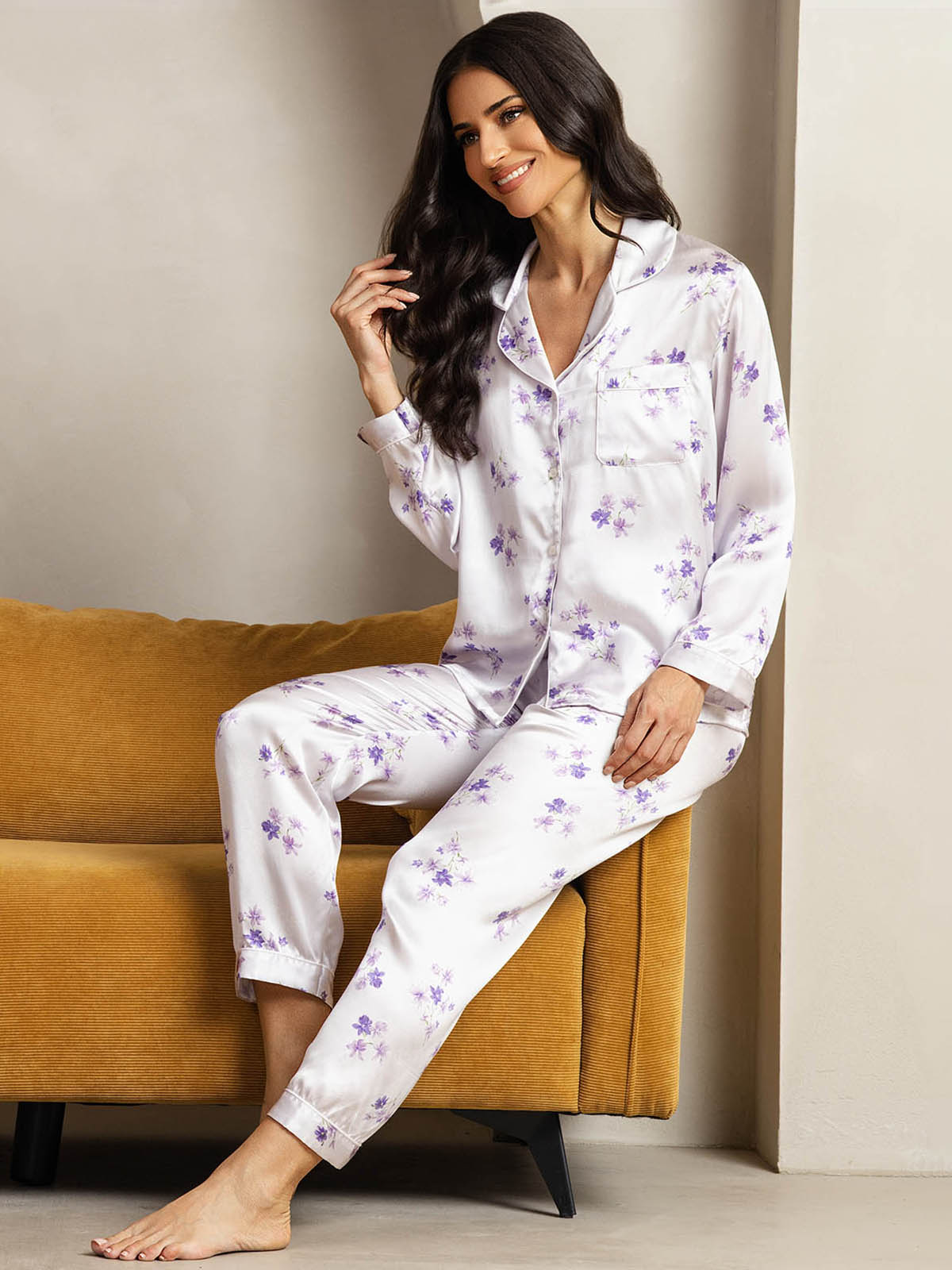 [Fioritura di Lillà] SilkSilky-IT Seta pura Womens Pajamas 004