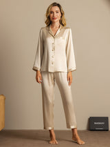 [Champagne] SilkSilky-IT Long Sleeve Lapel Collar Pigiami da donna 001