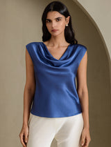 [Verde Petrolio Intenso] SilkSilky-IT Cap Sleeve Cowl Neck Magliette donna 003