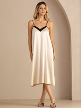 [Beige Riso] SilkSilky-IT V Neck Vestiti da donna 006