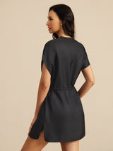 [Nero] SilkSilky-IT 18Momme Manica a Cuffia Scollo Henley Vestiti da donna 002