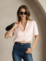 [Rosa] SilkSilky-IT Short Sleeve Lapel Collar Camicie da donna 003