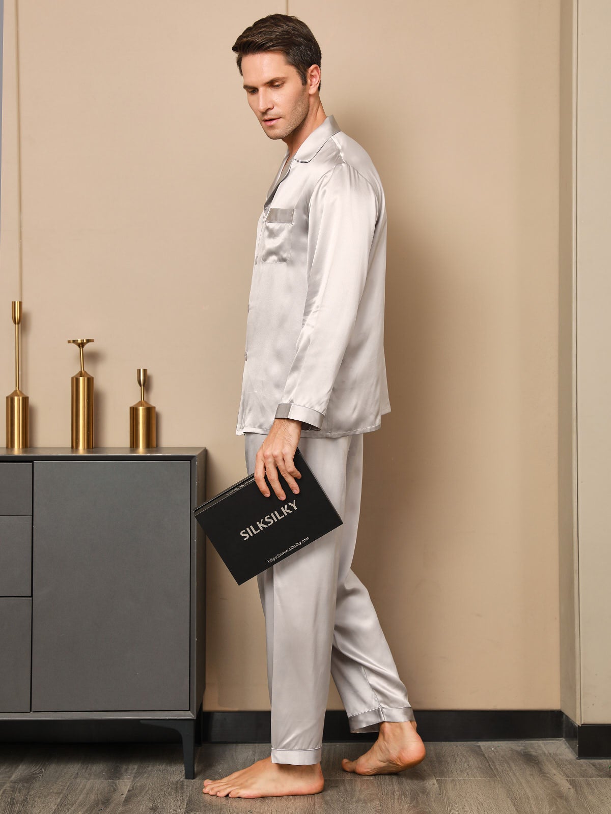[Grigio] SilkSilky-IT 19Momme Seta pura Mens Pajamas 004