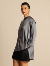 [Grigio Scuro] SilkSilky-IT 19Momme Manica lunga Collo Alto Camicette 006