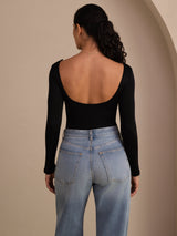 [Nero] SilkSilky-IT Long Sleeve Collo a U Magliette donna 002