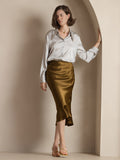 SilkSilky-IT 19Momme Seta pura Skirt Marrone 005