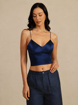 [Blu Scuro] SilkSilky-IT Spaghetti Strap V Neck Cami 005