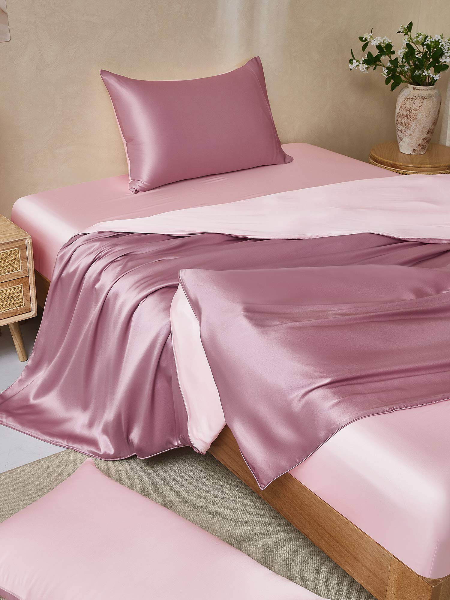 [MalvaPallido+RosaChiaro] SilkSilky-IT 25Momme Seta pura Bedding Set 001,