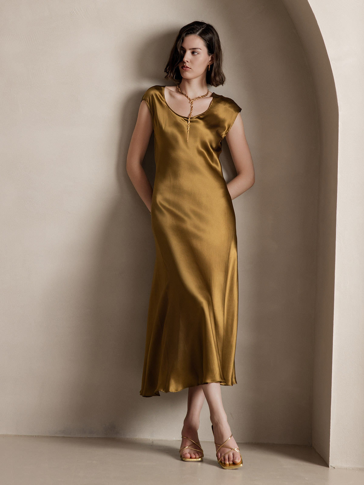 [Marrone] SilkSilky-IT 19Momme Seta Dress 008