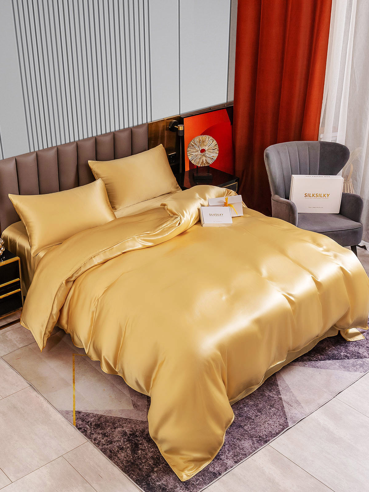 [Champagne] SilkSilky-IT 22Momme Seta pura Bedding Set 003