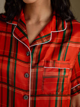 [Quadri Rossi] SilkSilky-IT Short Sleeve Notch Collar Pigiami da donna 004
