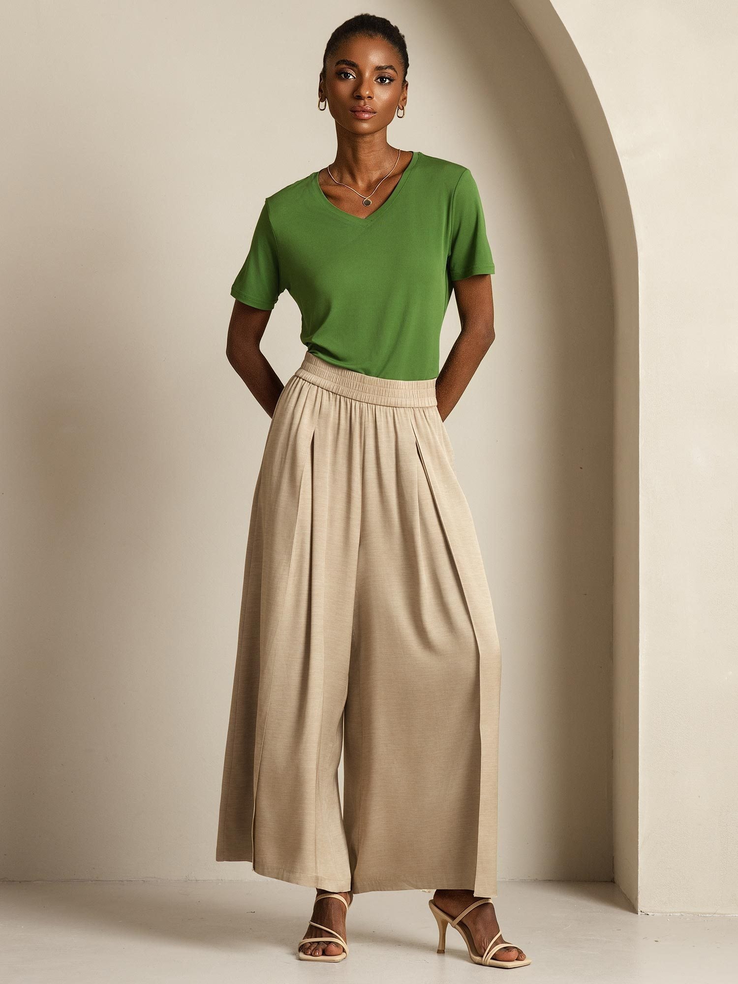 [Marrone Chiaro] SilkSilky-IT 19Momme Seta Womens Pants 009,