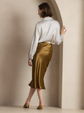 SilkSilky-IT 19Momme Seta pura Skirt Marrone 002