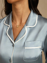 [Blu Grigiastro] SilkSilky-IT Long Sleeve Lapel Collar Pigiami da donna 004