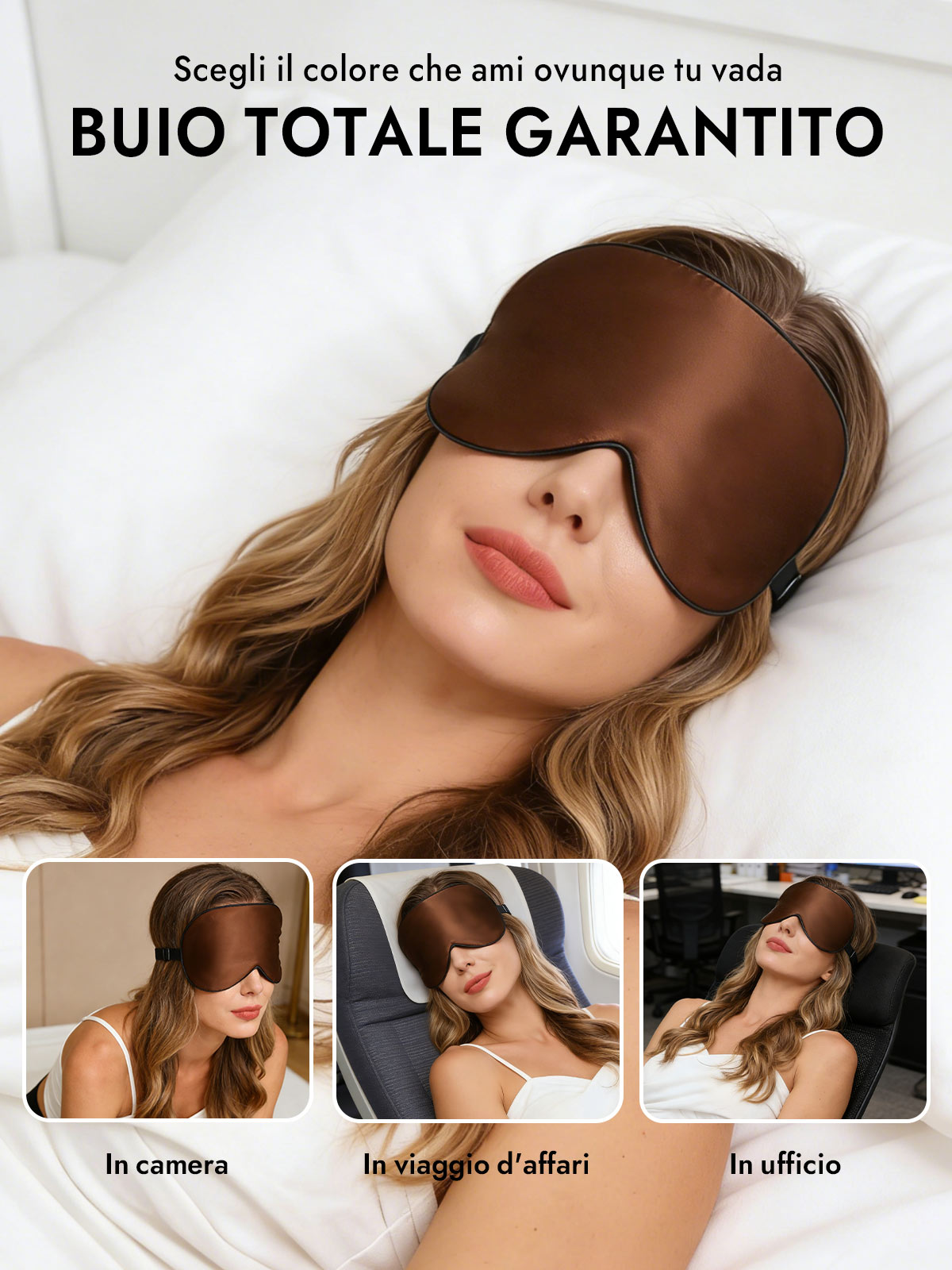 [Marrone] SilkSilky-IT Mascherina da Notte 006
