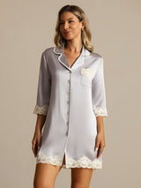 [Lavanda] SilkSilky-IT Seta pura Colletto risvolto Camicia da notte 009