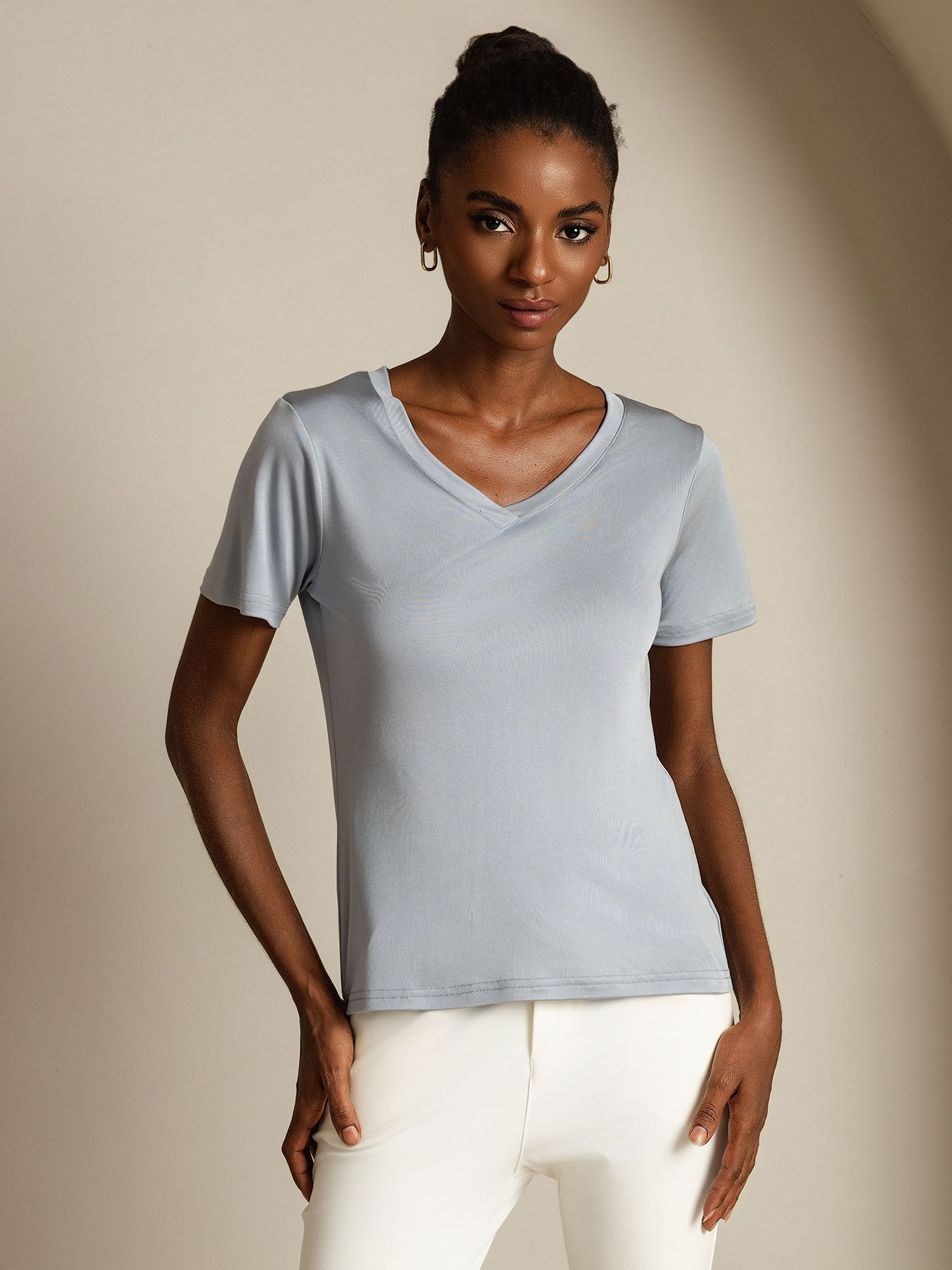 [GrigioChiaro] SilkSilky-IT Seta pura Womens T-Shirt 003