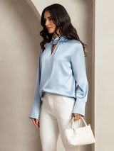 [Blu Grigiastro] SilkSilky-IT 19Momme Seta Womens Shirt 007