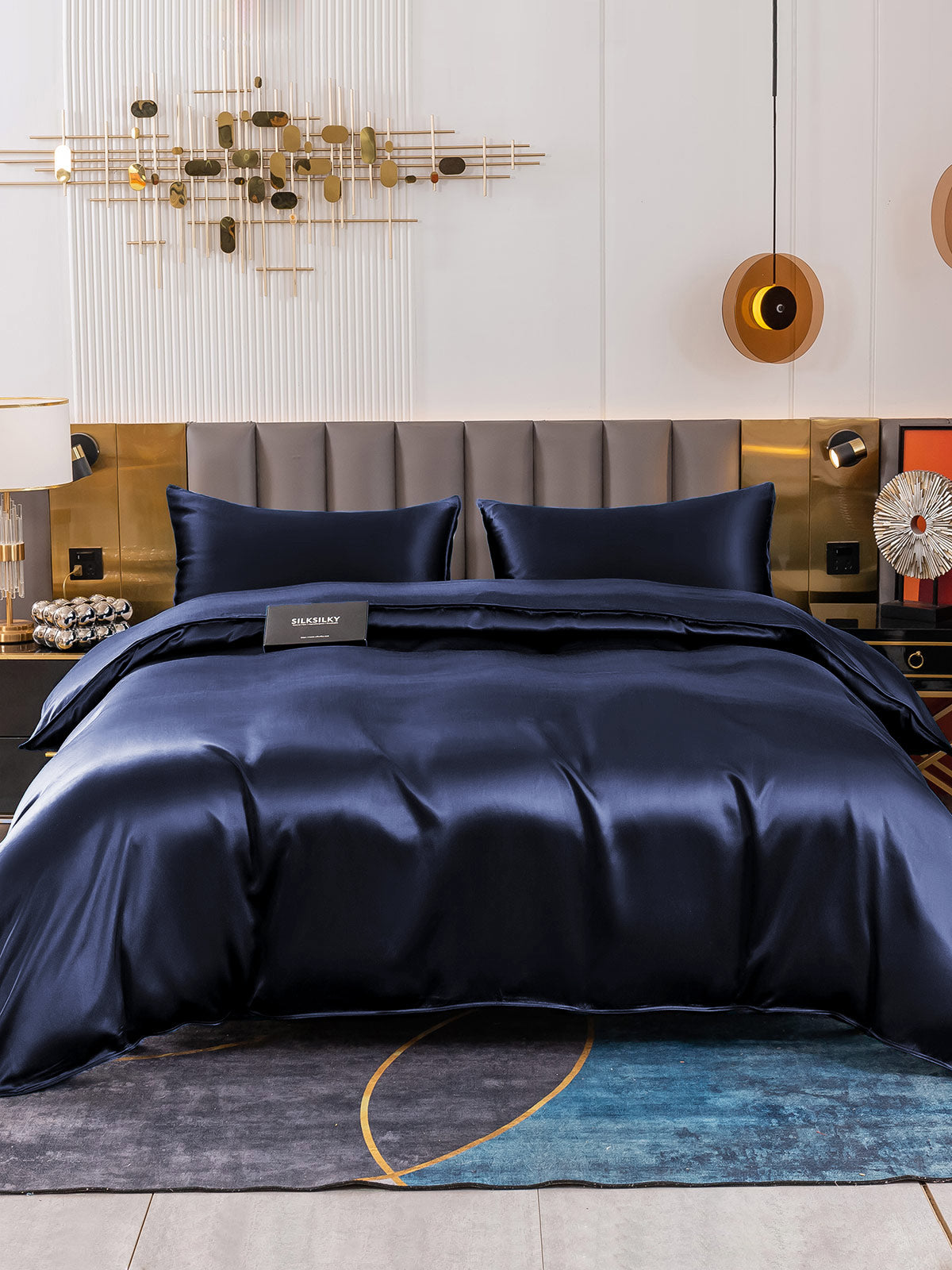 [Blu Scuro] SilkSilky-IT 19Momme Seta pura Bedding Set 002