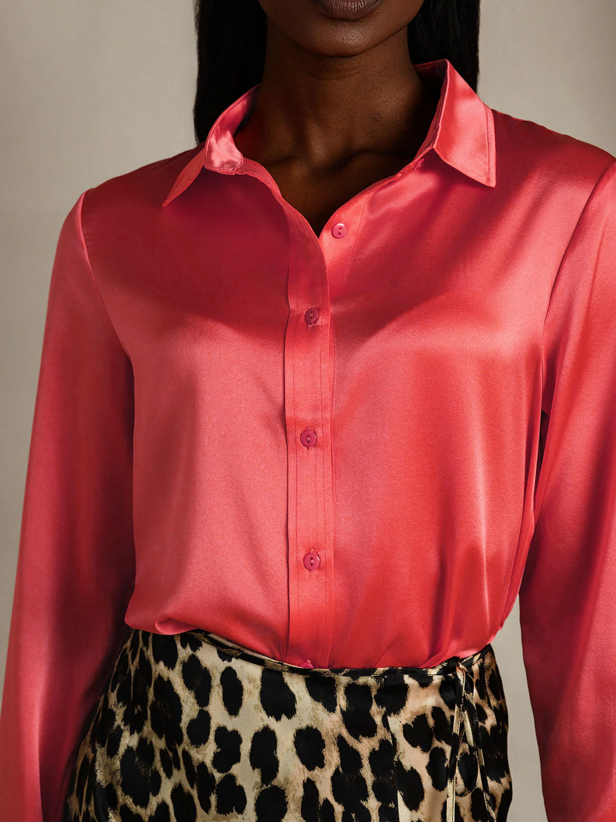 [Rosso Imperiale] SilkSilky-IT 19Momme Manica lunga Colletto con Revers Camicie da donna 009