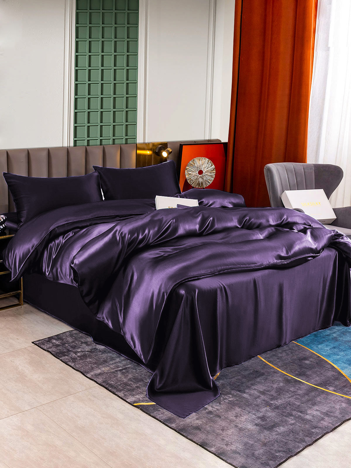 SilkSilky IT 25Momme Seta pura Bedding Set ViolaScuro 002