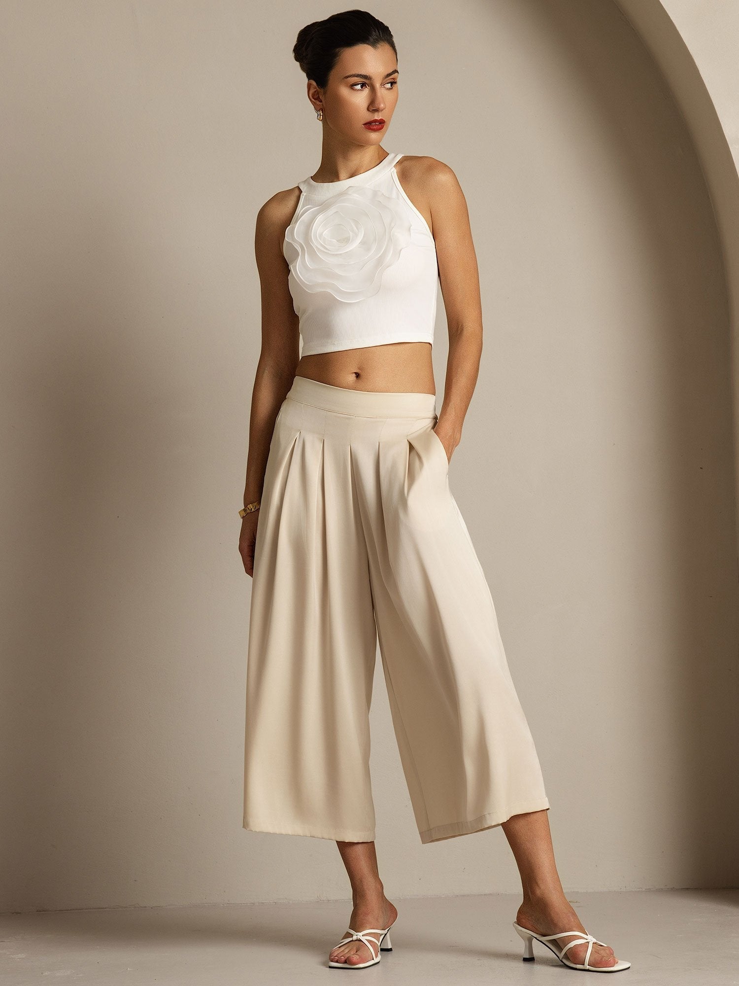 [Beige] SilkSilky-IT 19Momme Seta Womens Pants 007