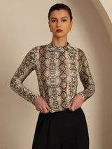 [Pelle Di Serpente] SilkSilky-IT Manica lunga Collo a Lupetto Magliette donna 004