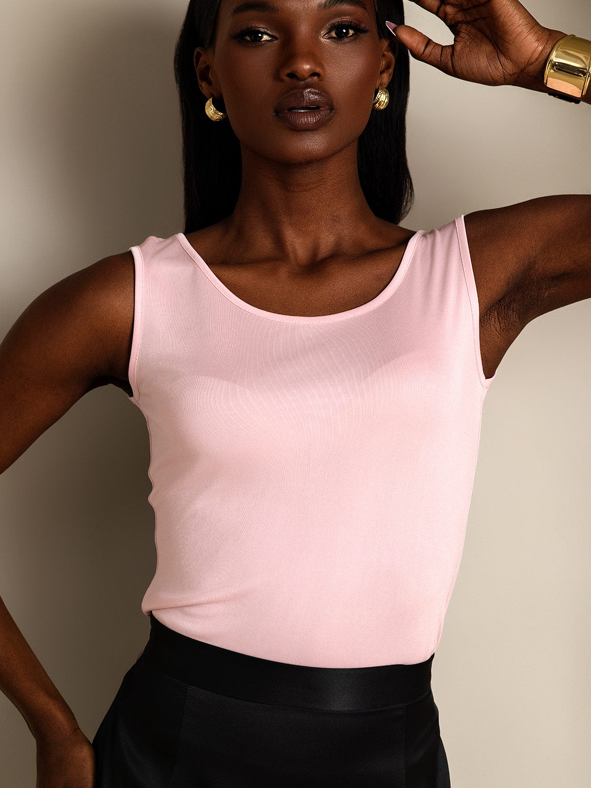 [Rosa] SilkSilky-IT Maglia di seta Senza maniche Round Neck Magliette donna 003