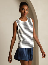[Righe Bianche] SilkSilky-IT Sleeveless Round Neck Cami 003