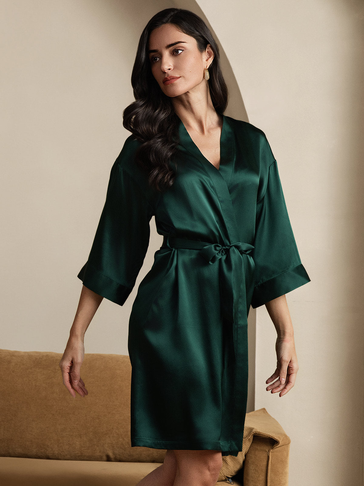 [Verde Scuro] SilkSilky-IT Seta pura Womens Robe 001