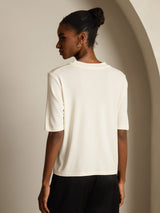 [Beige] SilkSilky-IT Half Sleeve Crew Neck Magliette donna 002