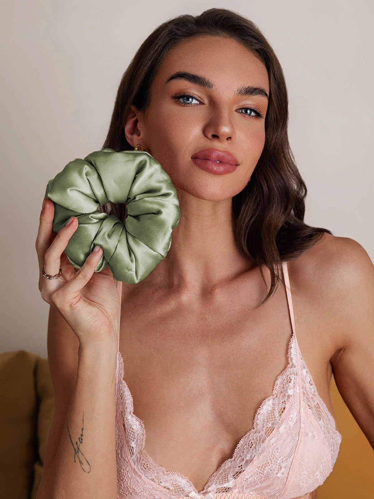 [Verde Chiaro] SilkSilky-IT Seta pura Scrunchie 004