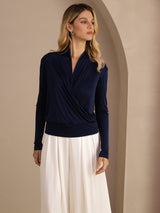 [Blu Scuro] SilkSilky-IT Long Sleeve Bluse 001