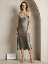 [Verde Grigiastro] SilkSilky-IT Sleeveless Vestiti da donna 001