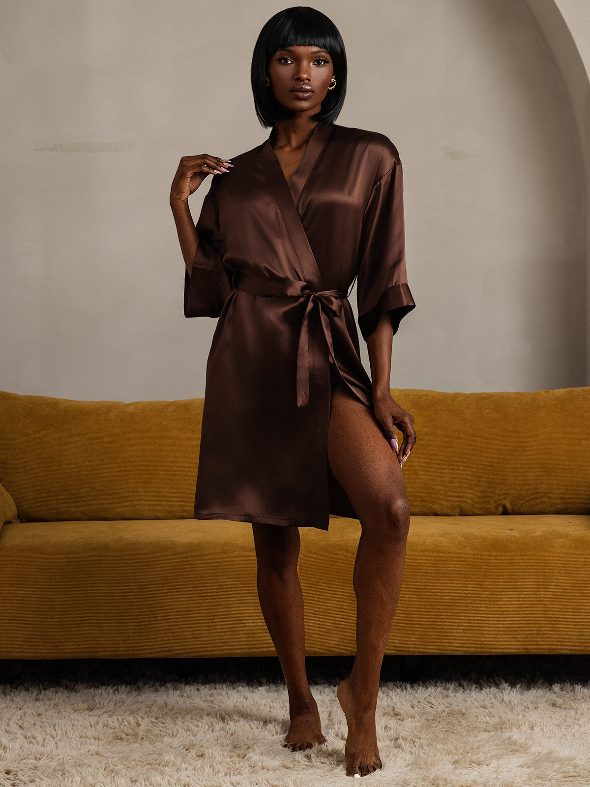 [Caffè] SilkSilky-IT Seta pura Womens Robe 009