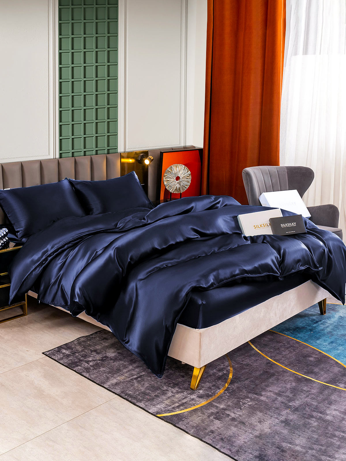 [Blu Scuro] SilkSilky-IT 25Momme Seta pura Bedding Set 002